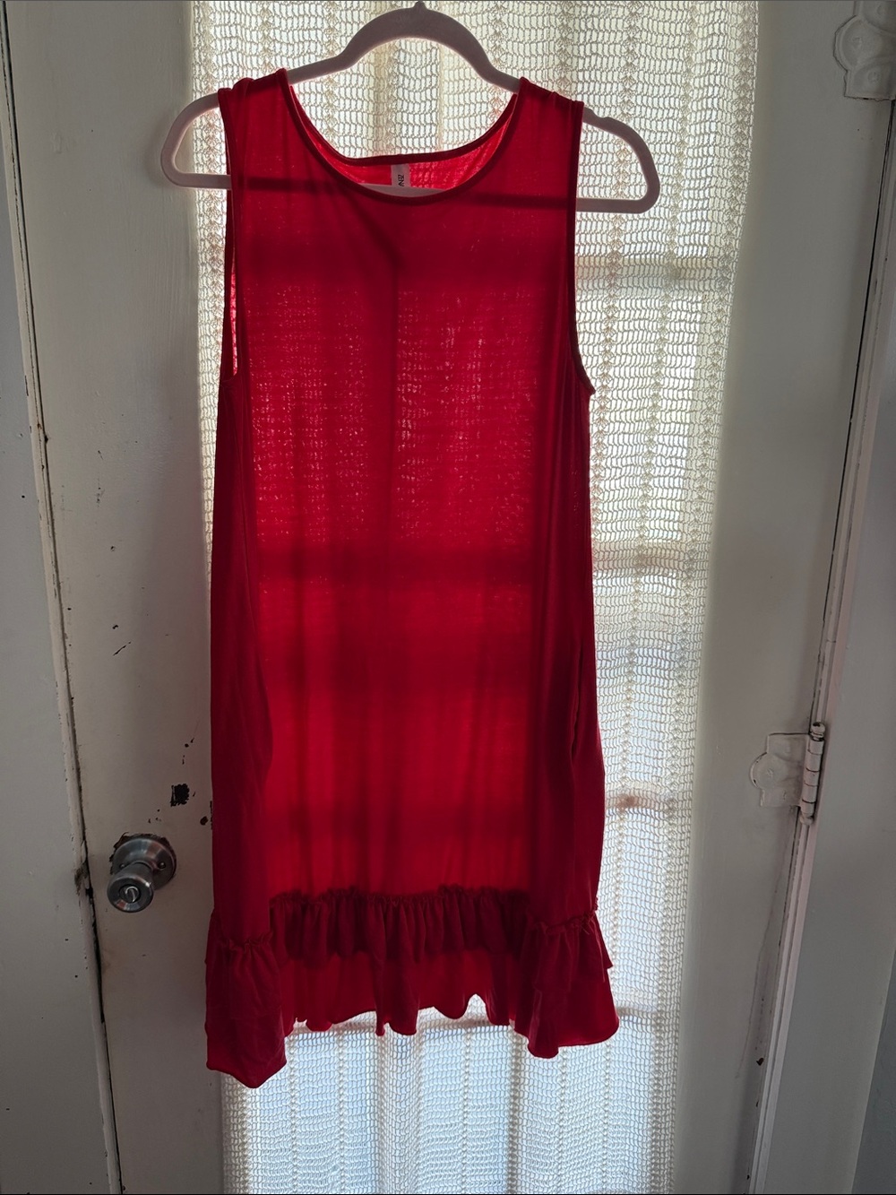 Zenana Outfitters Red Sleeveless Ruffle-Hem Dress - Large